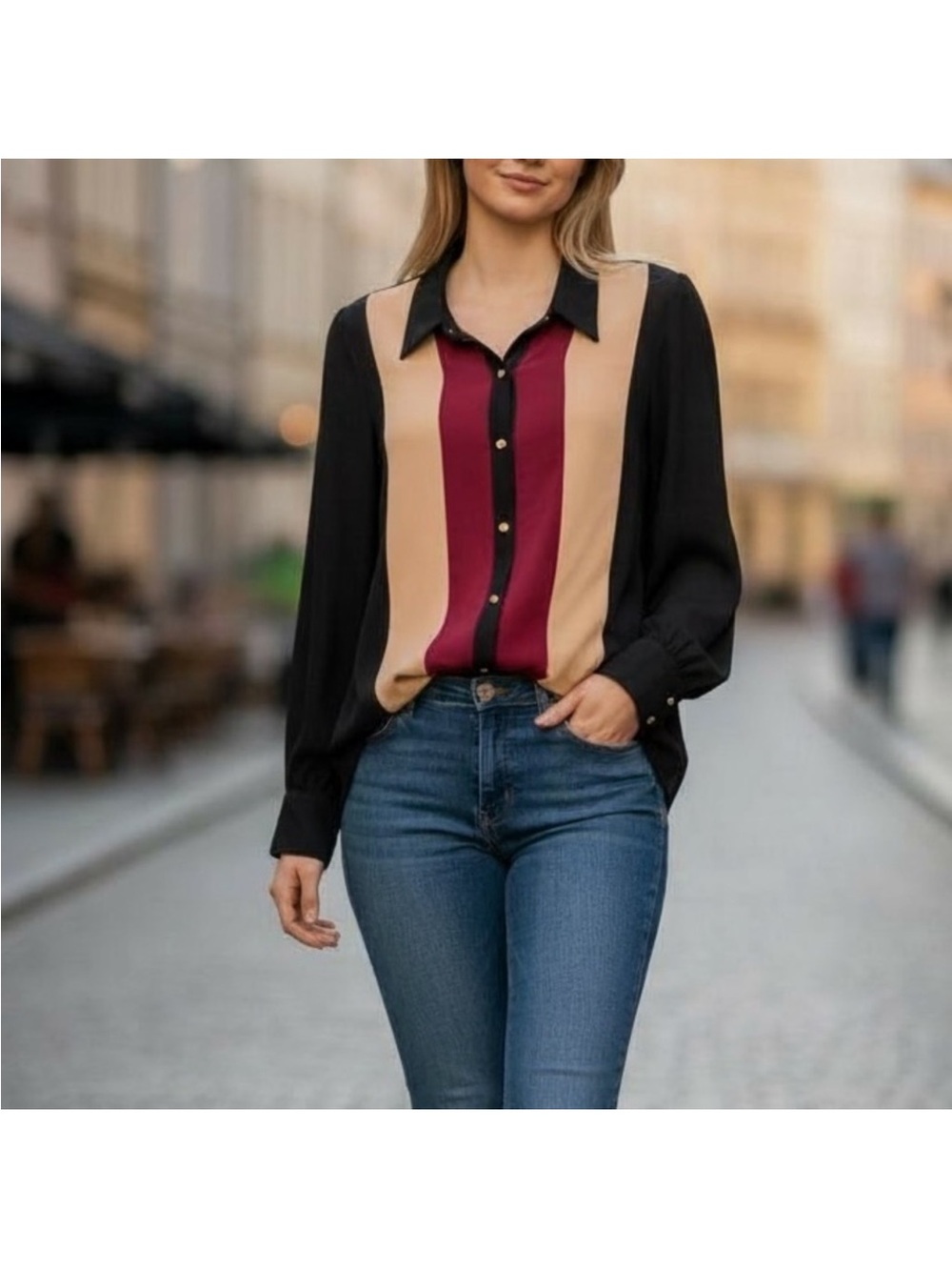 Haute Hippie
Haute Hippie GG Like Stripe Silk Blouse With Gold Buttons, NWT, S
$